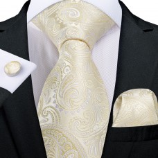 3delige set stropdas manchetknopen pochet ivoor Paisley